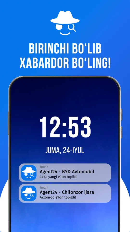 Agent24 ning yangi e'lonlar haqidagi bildirishnomalari qulflangan ekranda